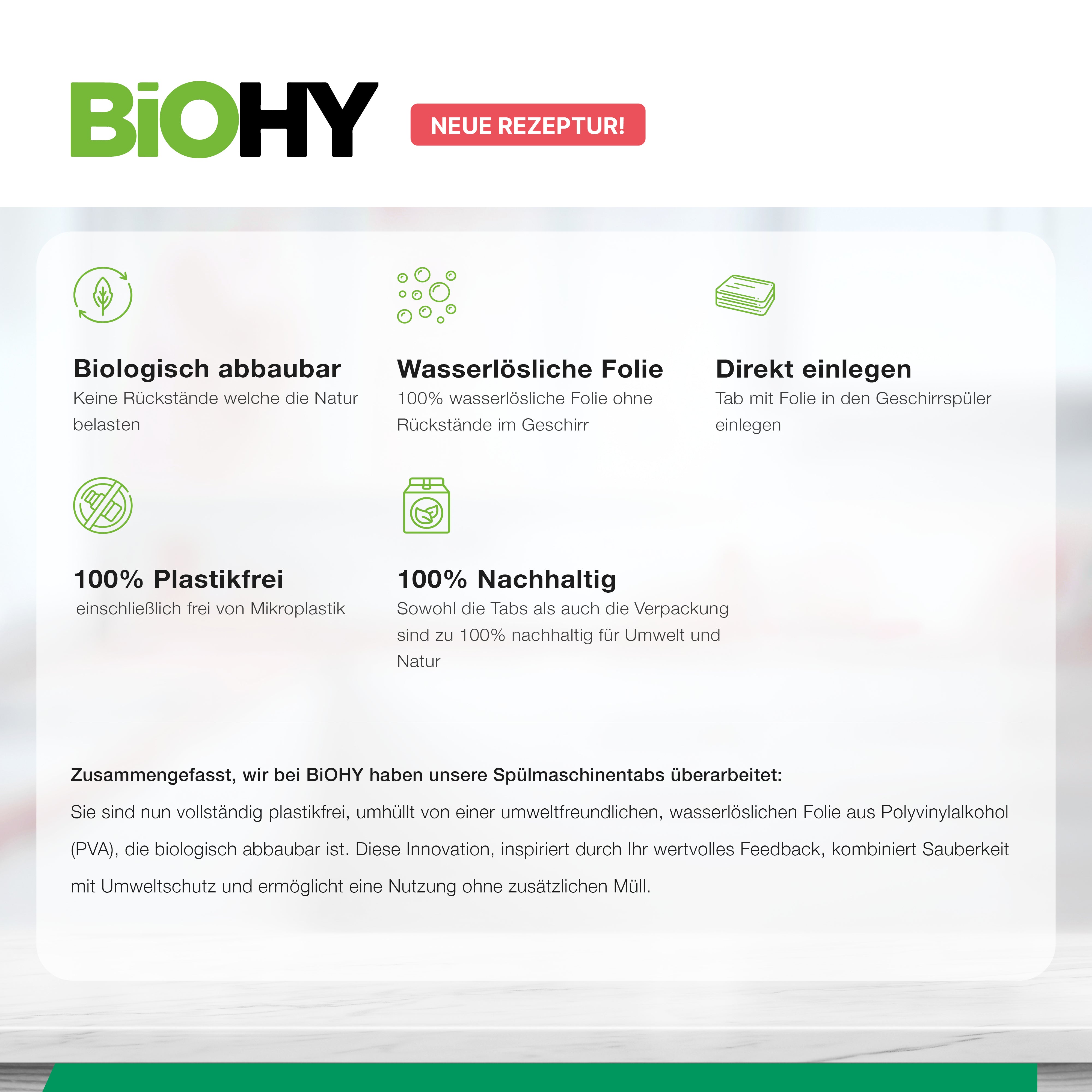 BiOHY All-in-One Dishwasher Tabs, Dishwashing Tabs, Dishwasher Tabs, Rinsing Tabs