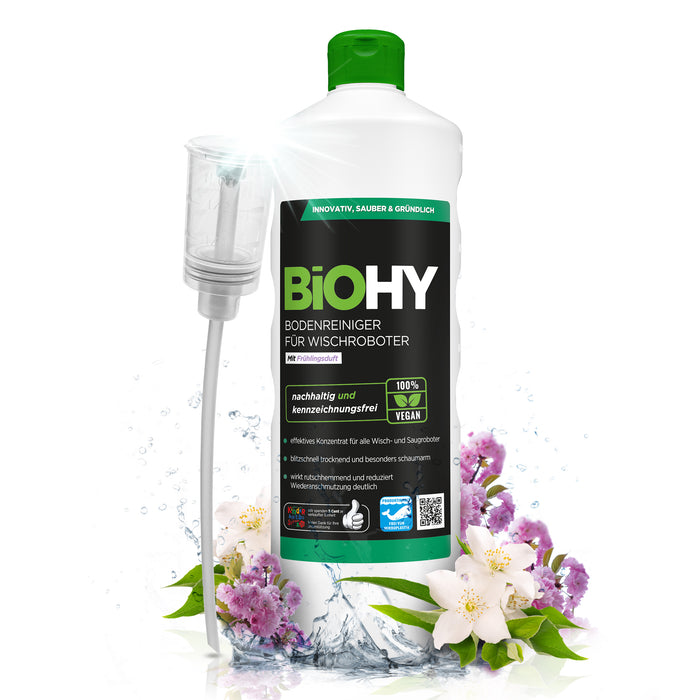 BiOHY Bodenreiniger für Wischroboter Station mit Frischeduft, Reiniger für Reinigungsstationen, Für hartes Wasser geeignet, Nicht schäumender Bodenreiniger, Bio-Konzentrat