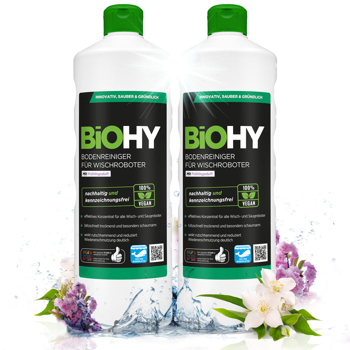BiOHY Bodenreiniger für Wischroboter Station mit Frischeduft, Reiniger für Reinigungsstationen, Für hartes Wasser geeignet, Nicht schäumender Bodenreiniger, Bio-Konzentrat