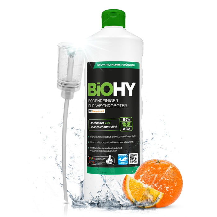 BiOHY Bodenreiniger für Wischroboter Station mit Frischeduft, Reiniger für Reinigungsstationen, Für hartes Wasser geeignet, Nicht schäumender Bodenreiniger, Bio-Konzentrat