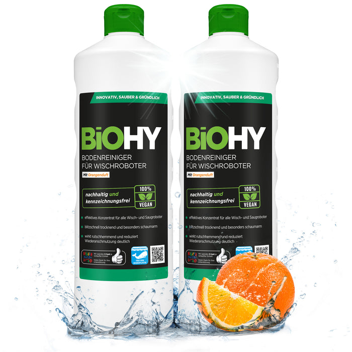BiOHY Bodenreiniger für Wischroboter Station mit Frischeduft, Reiniger für Reinigungsstationen, Für hartes Wasser geeignet, Nicht schäumender Bodenreiniger, Bio-Konzentrat