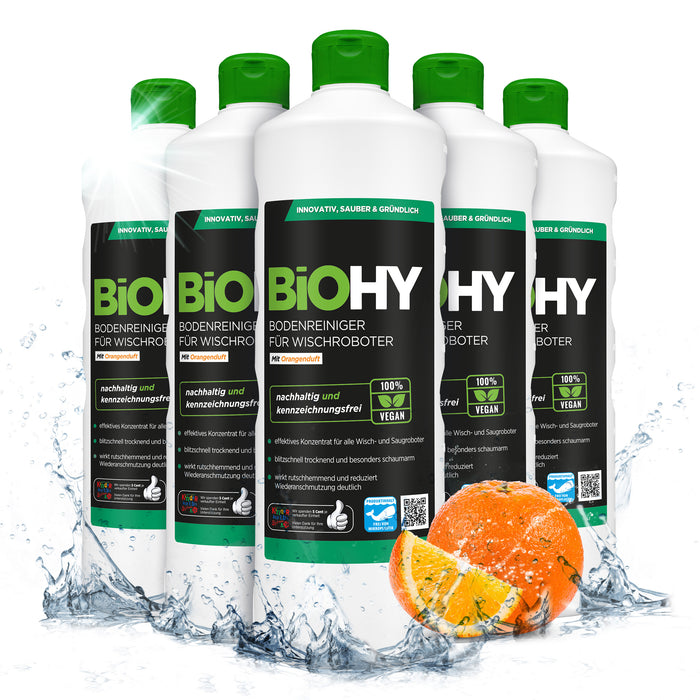 BiOHY Bodenreiniger für Wischroboter Station mit Frischeduft, Reiniger für Reinigungsstationen, Für hartes Wasser geeignet, Nicht schäumender Bodenreiniger, Bio-Konzentrat
