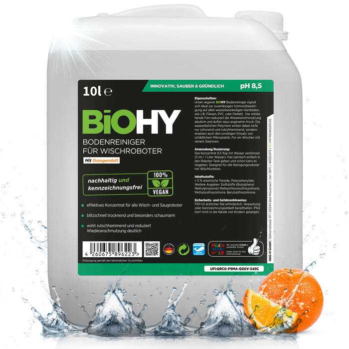 BiOHY Bodenreiniger für Wischroboter Station mit Frischeduft, Reiniger für Reinigungsstationen, Für hartes Wasser geeignet, Nicht schäumender Bodenreiniger, Bio-Konzentrat
