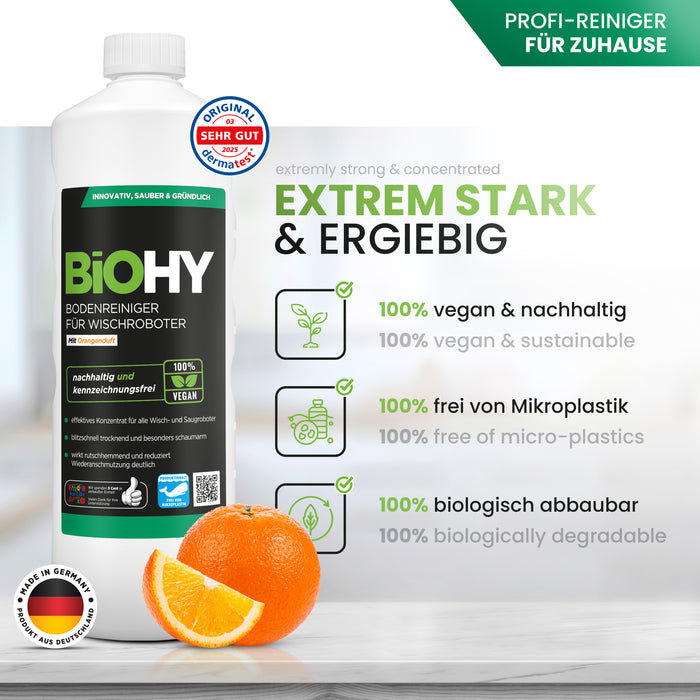 BiOHY Bodenreiniger für Wischroboter Station mit Frischeduft, Reiniger für Reinigungsstationen, Für hartes Wasser geeignet, Nicht schäumender Bodenreiniger, Bio-Konzentrat