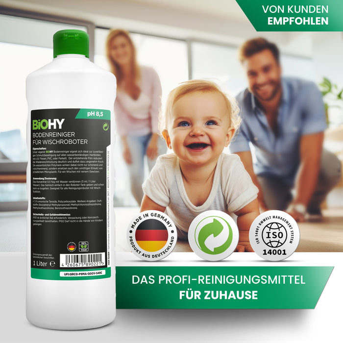 BiOHY Bodenreiniger für Wischroboter Station mit Frischeduft, Reiniger für Reinigungsstationen, Für hartes Wasser geeignet, Nicht schäumender Bodenreiniger, Bio-Konzentrat