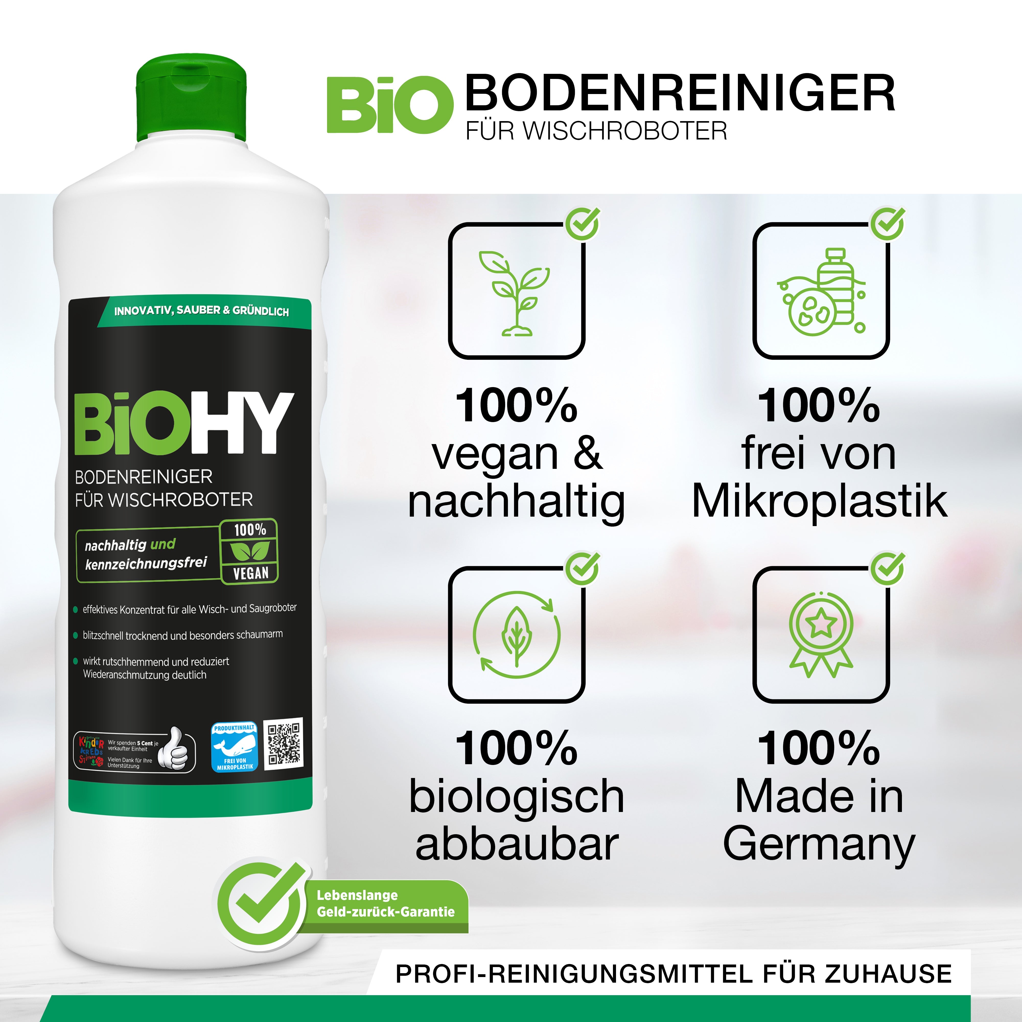 BiOHY floor cleaner for wiping robots, organic cleaner, floor wiping care, non-foaming floor cleaner