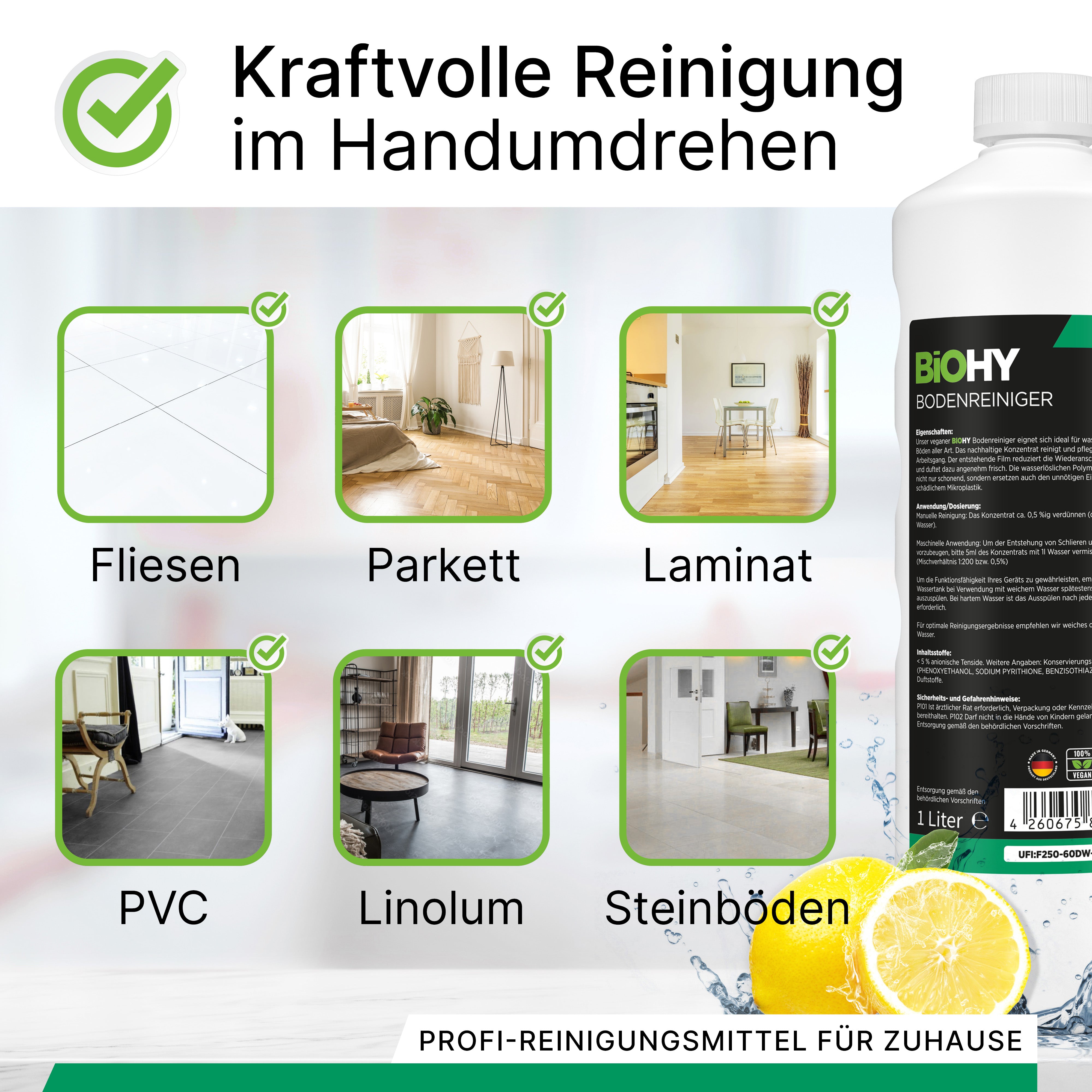 BiOHY limpiador de suelos, limpiador de suelos, limpiador de suelos sin espuma, concentrado orgánico