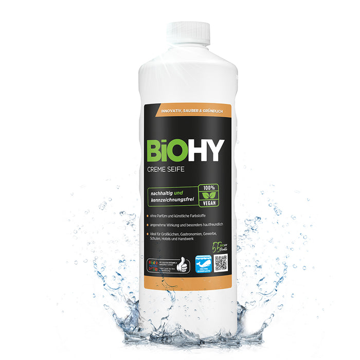 BiOHY Creme Seife, Hautfreundliche Waschlotion, Phosphatfreie Handseife, Rückfettende Seifencreme