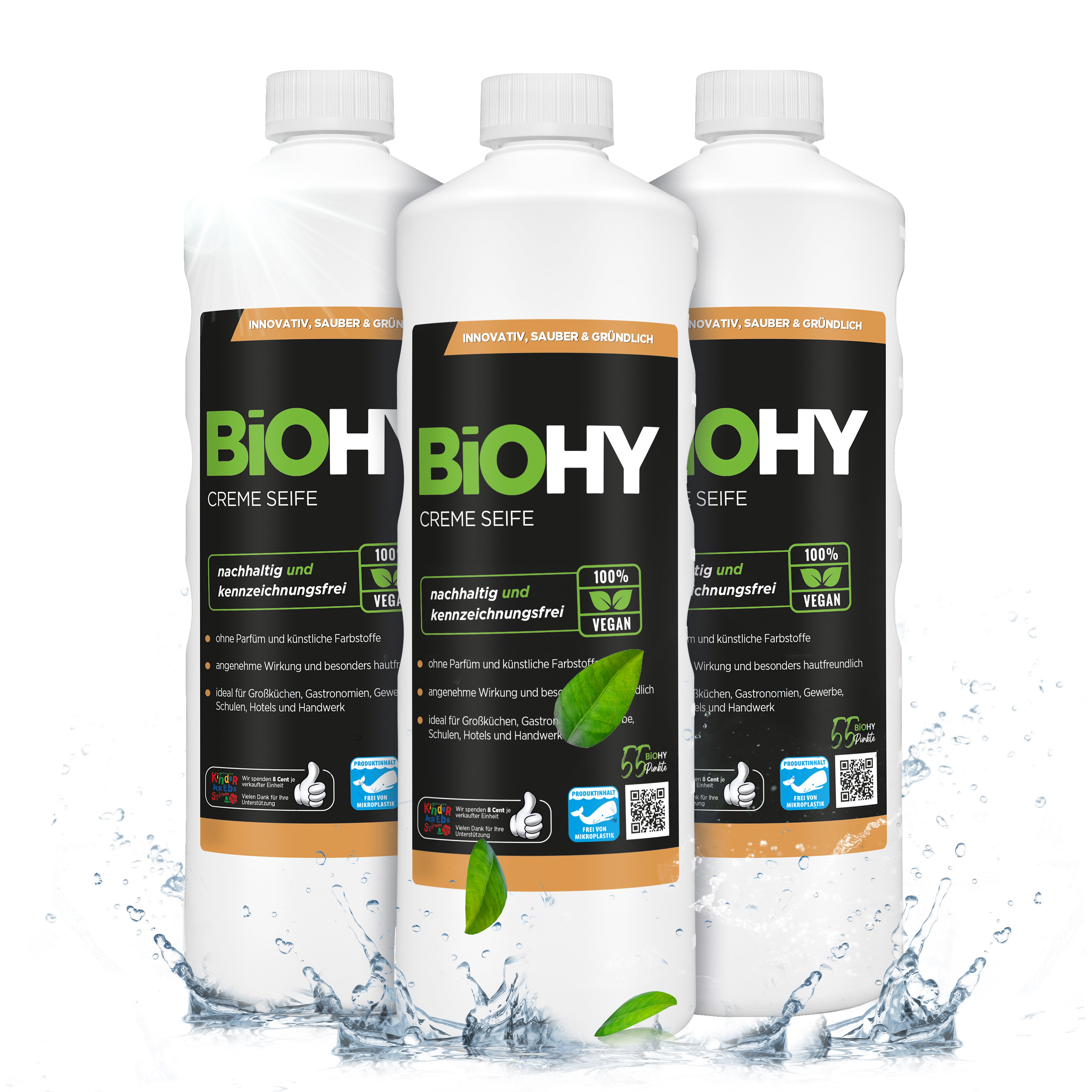 BiOHY Creme Seife, Hautfreundliche Waschlotion, Phosphatfreie Handseife, Rückfettende Seifencreme