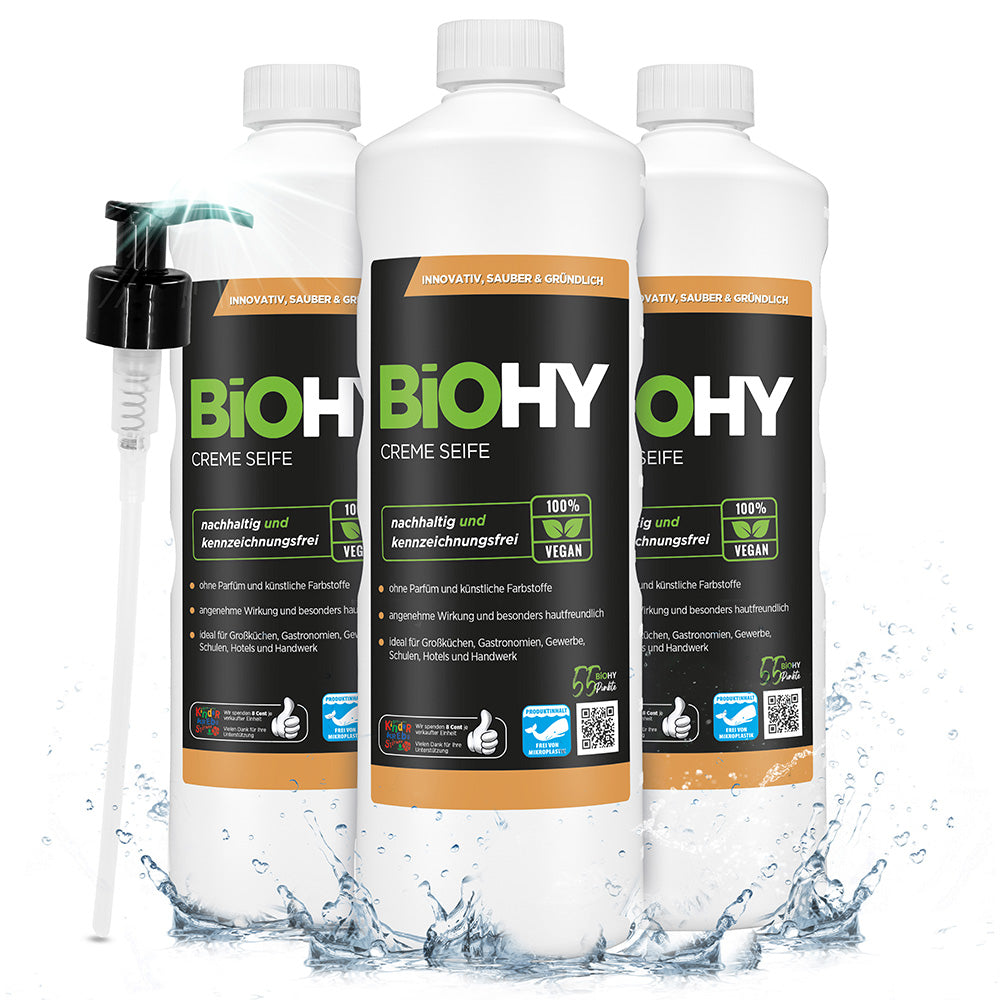 BiOHY Creme Seife, Hautfreundliche Waschlotion, Phosphatfreie Handseife, Rückfettende Seifencreme