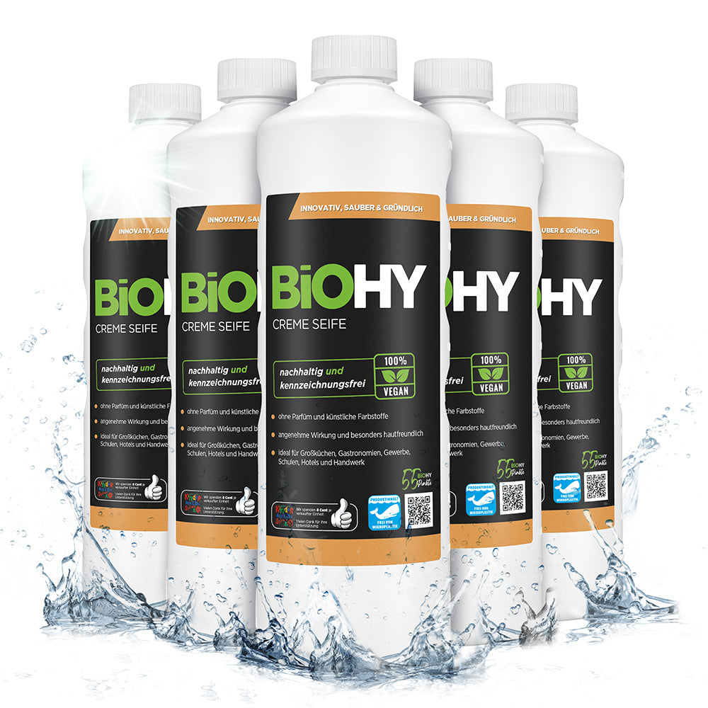 BiOHY Creme Seife, Hautfreundliche Waschlotion, Phosphatfreie Handseife, Rückfettende Seifencreme