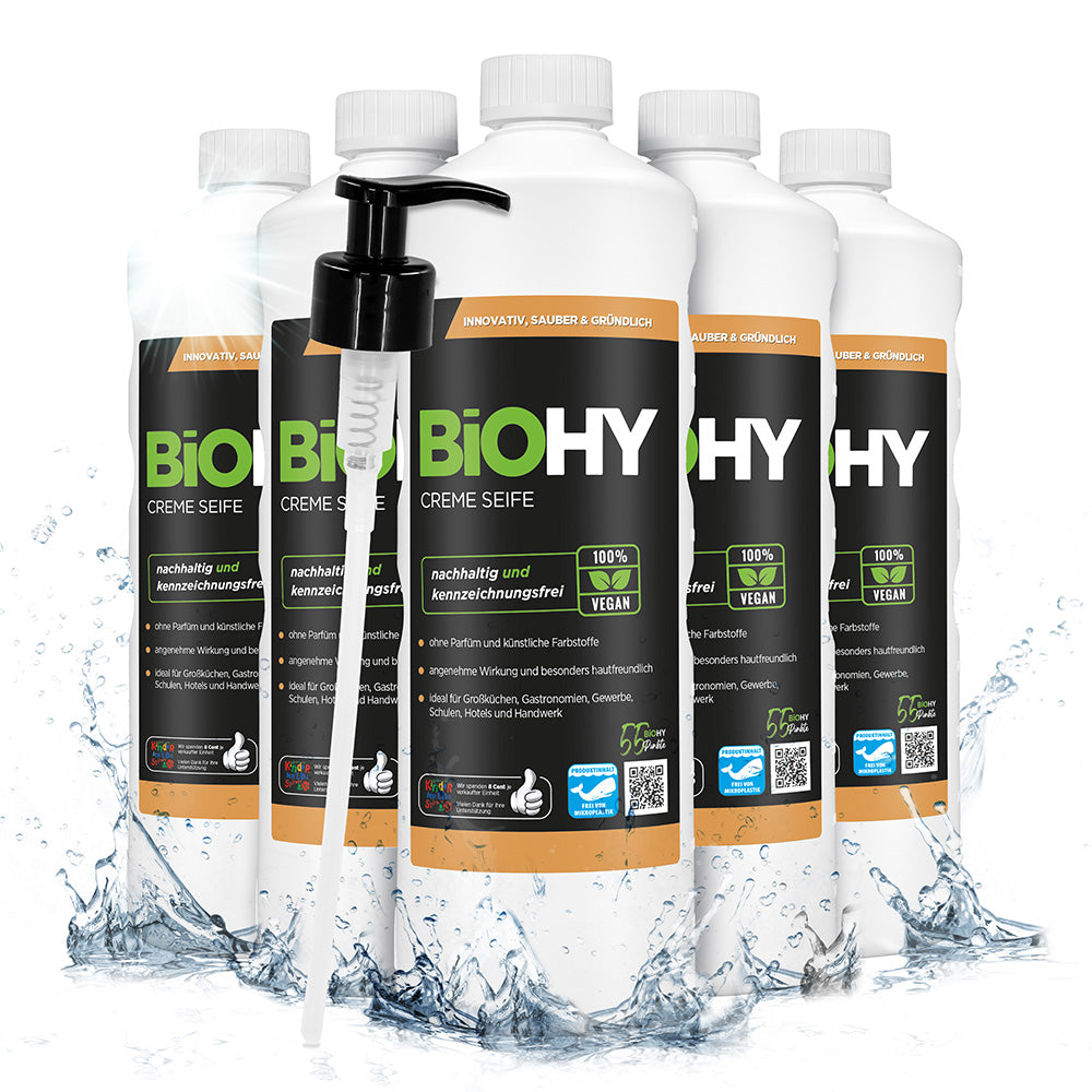 BiOHY Creme Seife, Hautfreundliche Waschlotion, Phosphatfreie Handseife, Rückfettende Seifencreme