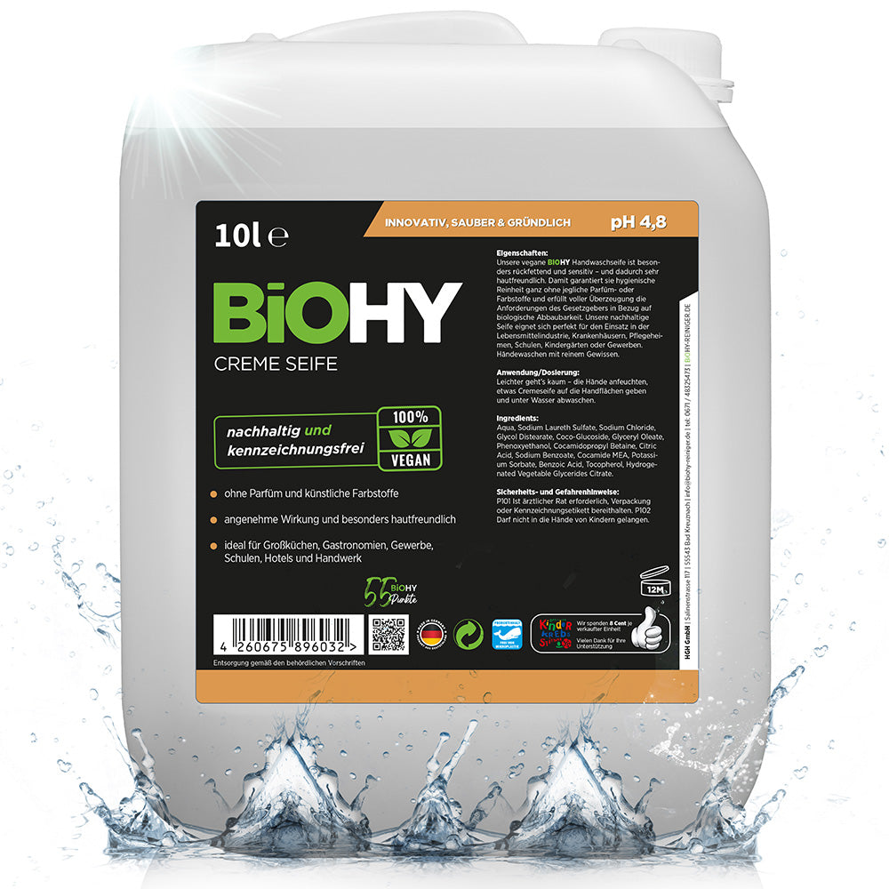 BiOHY Creme Seife, Hautfreundliche Waschlotion, Phosphatfreie Handseife, Rückfettende Seifencreme