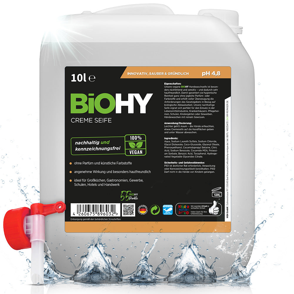 BiOHY Creme Seife, Hautfreundliche Waschlotion, Phosphatfreie Handseife, Rückfettende Seifencreme