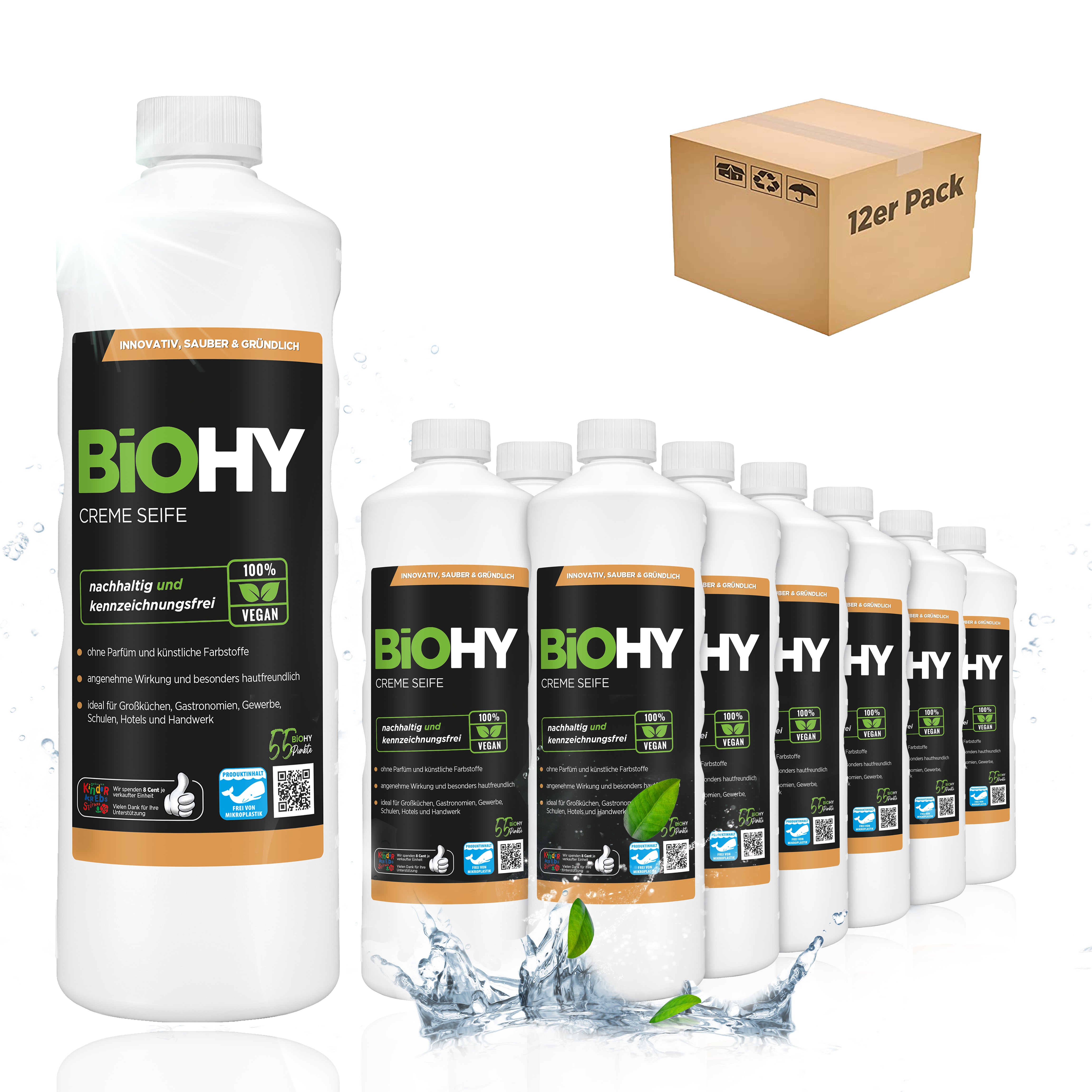 BiOHY Creme Seife, Hautfreundliche Waschlotion, Phosphatfreie Handseife, Rückfettende Seifencreme