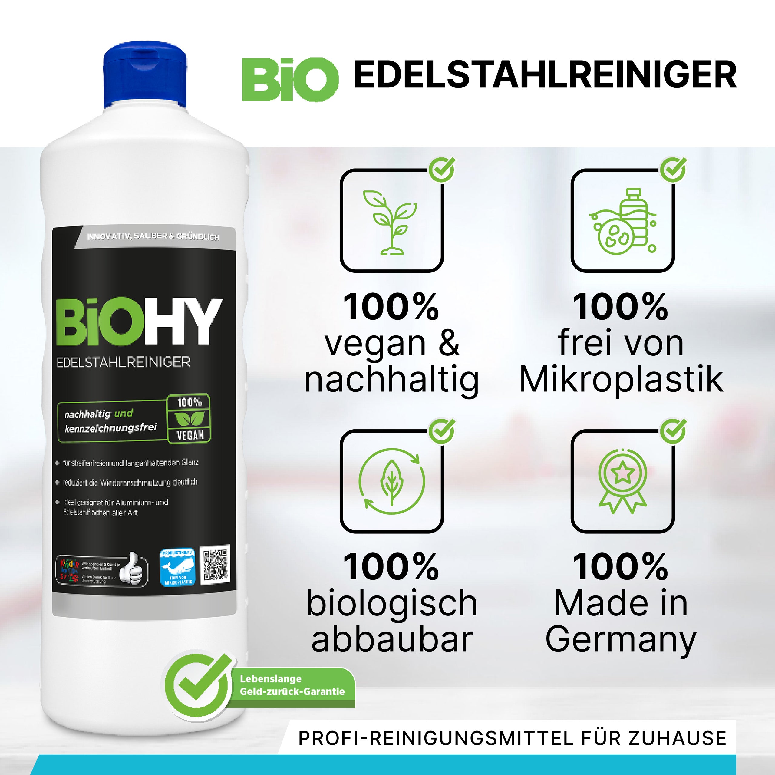 BiOHY Edelstahlreiniger, Edelstahlreiniger Spray, Edelstahlpflegemittel, Edelstahl Putzmittel