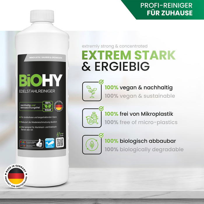 BiOHY limpiador de acero inoxidable, spray limpiador de acero inoxidable, producto para el cuidado del acero inoxidable, agente limpiador de acero inoxidable