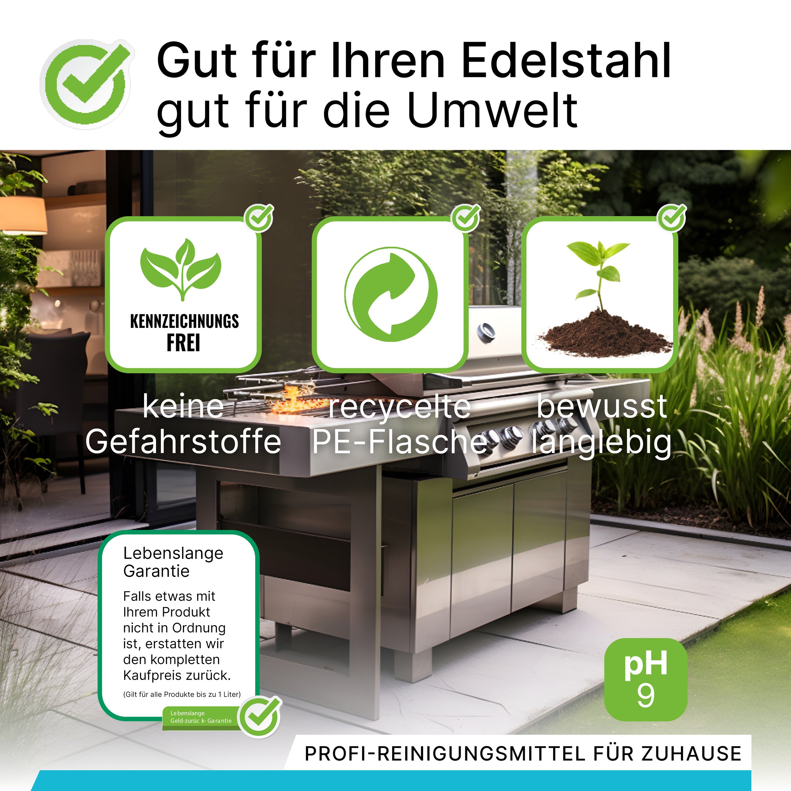 BiOHY Edelstahlreiniger, Edelstahlreiniger Spray, Edelstahlpflegemittel, Edelstahl Putzmittel