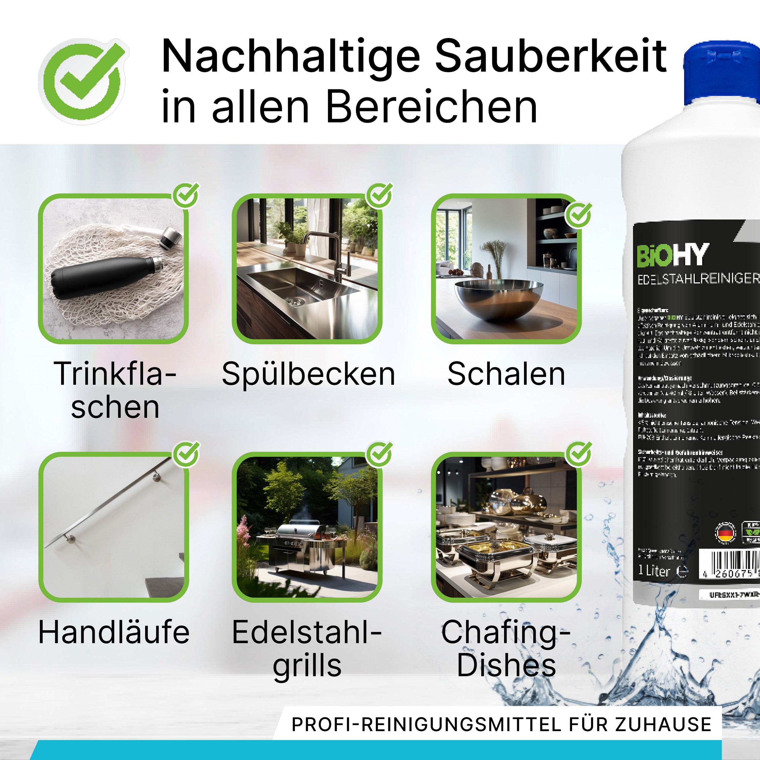 BiOHY Edelstahlreiniger, Edelstahlreiniger Spray, Edelstahlpflegemittel, Edelstahl Putzmittel