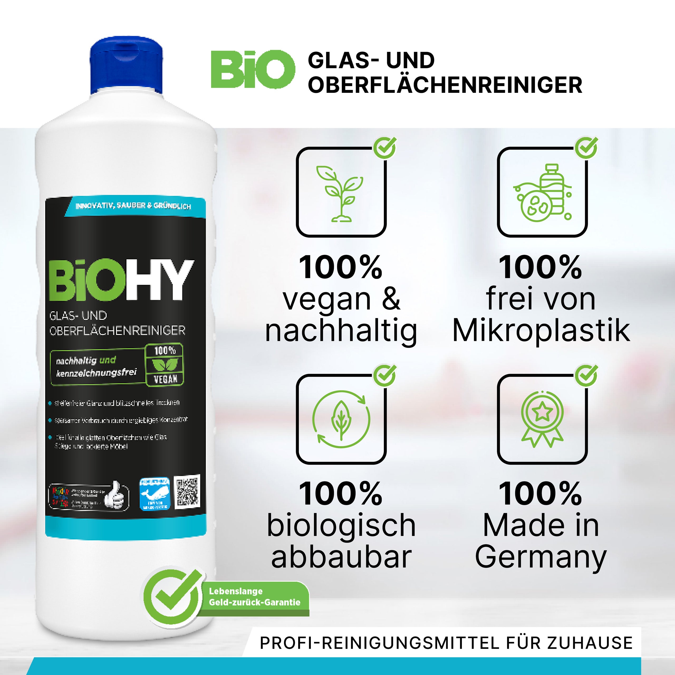 BiOHY glass and surface cleaner, glass cleaner, surface cleaner, window cleaning agent