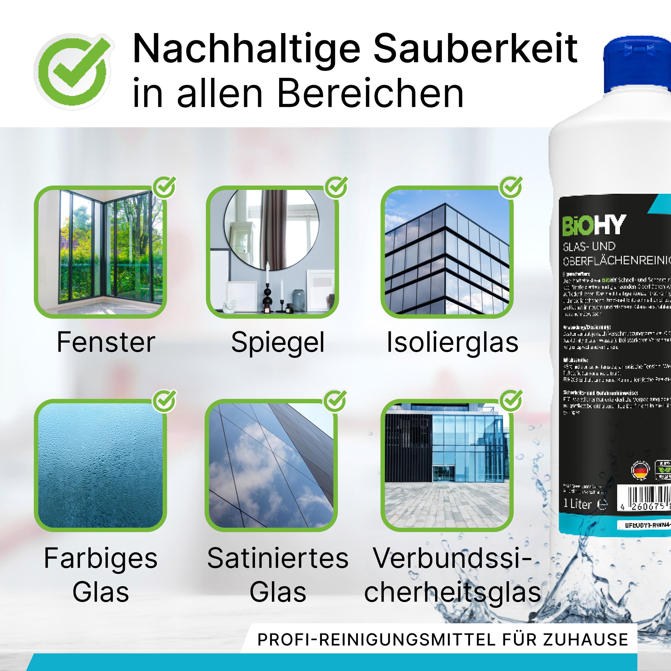 BiOHY Glas- und Oberflächenreiniger, Glasreiniger, Oberflächenreiniger, Fensterputzmittel