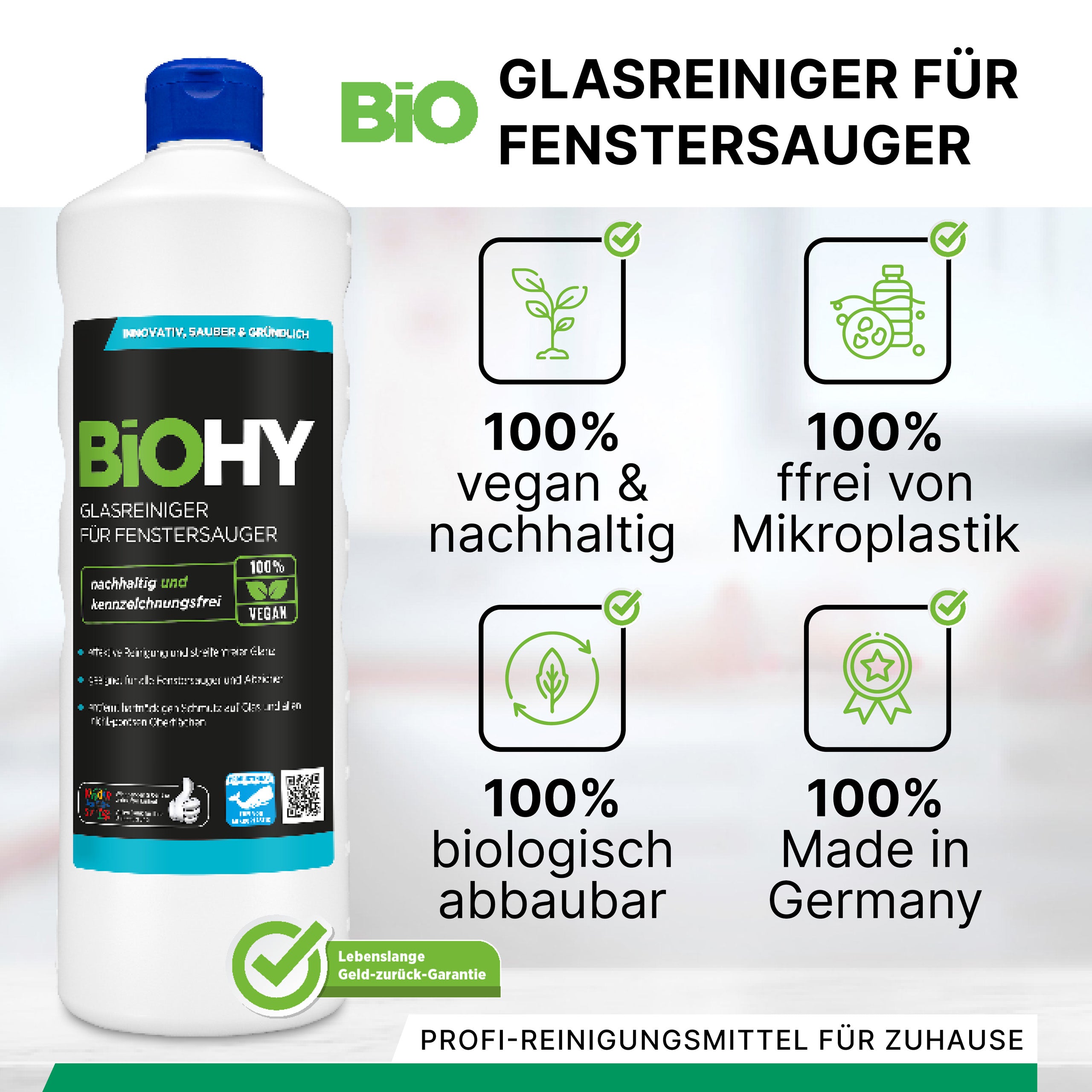 BiOHY Glasreiniger für Fenstersauger, Fensterputzmittel, Glasreiniger, Fensterreiniger