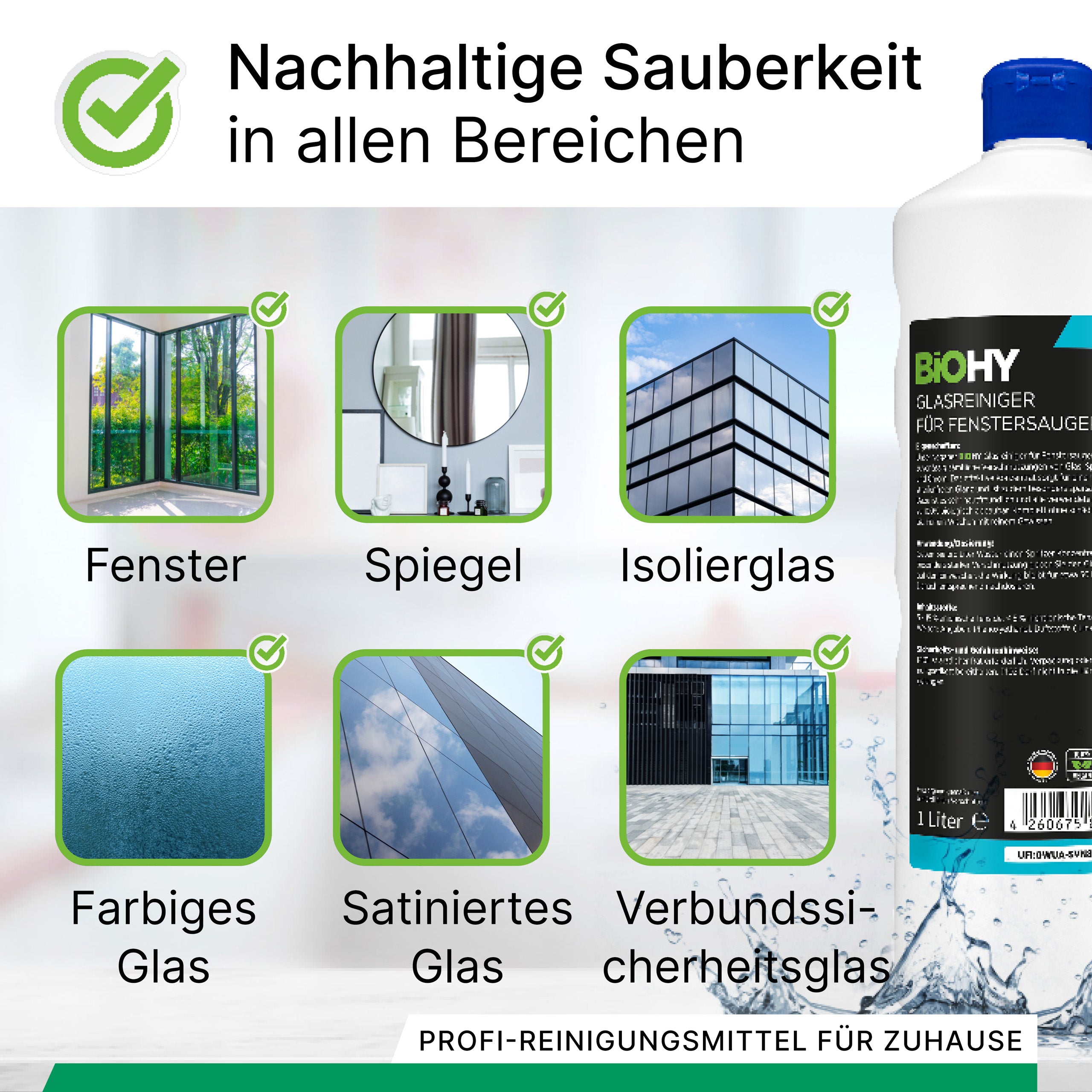 BiOHY Glasreiniger für Fenstersauger, Fensterputzmittel, Glasreiniger, Fensterreiniger