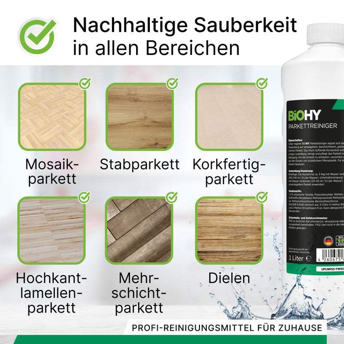 BiOHY limpiador de parquet, producto para el cuidado del parquet, jabón para suelos de madera, cuidado del parquet