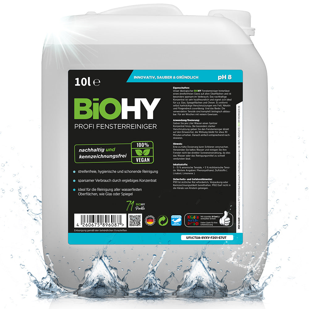 BiOHY professional window cleaner, glass cleaner, window cleaning agent, organic concentrate