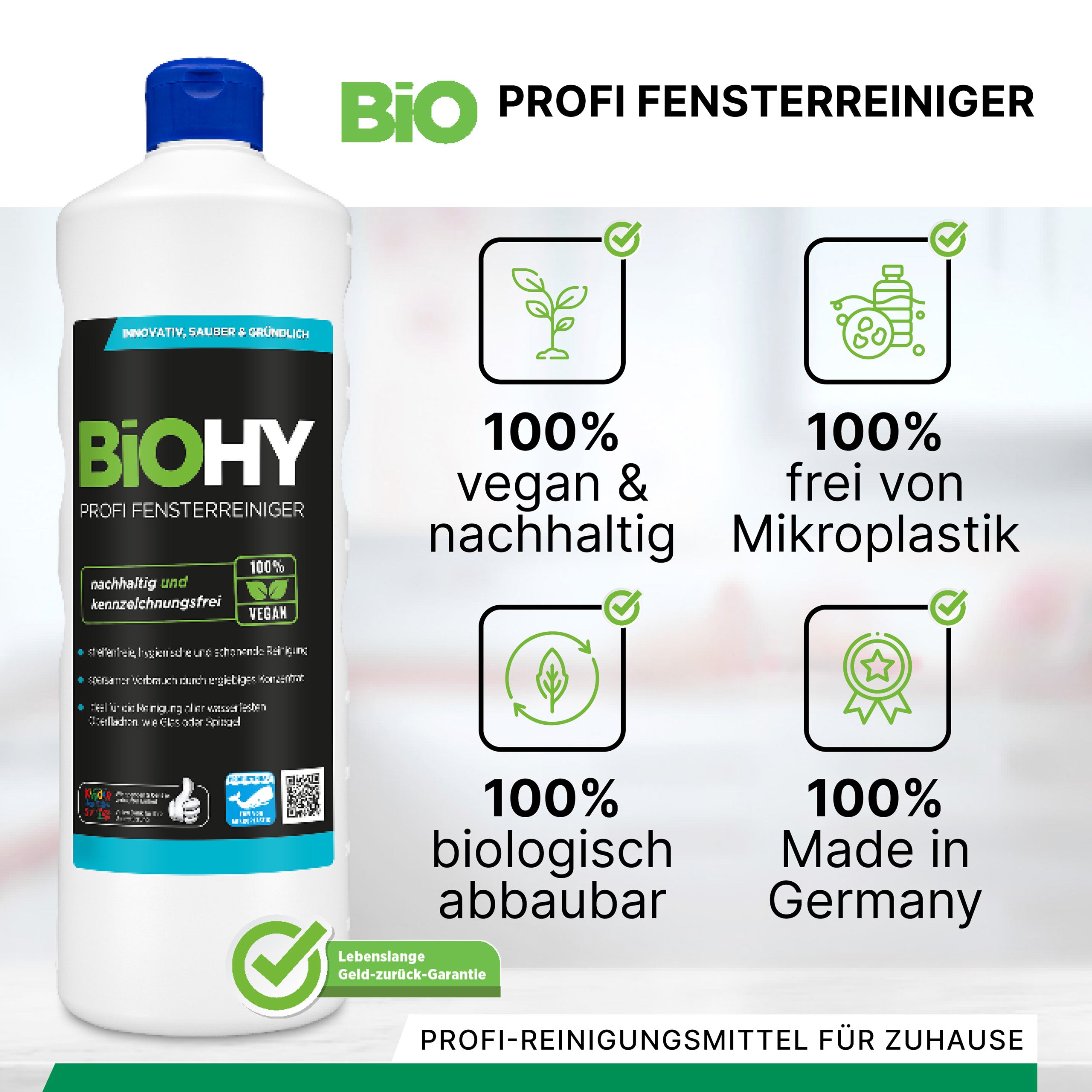 BiOHY Profi Fensterreiniger, Glasreiniger, Fensterputzmittel, Bio-Konzentrat