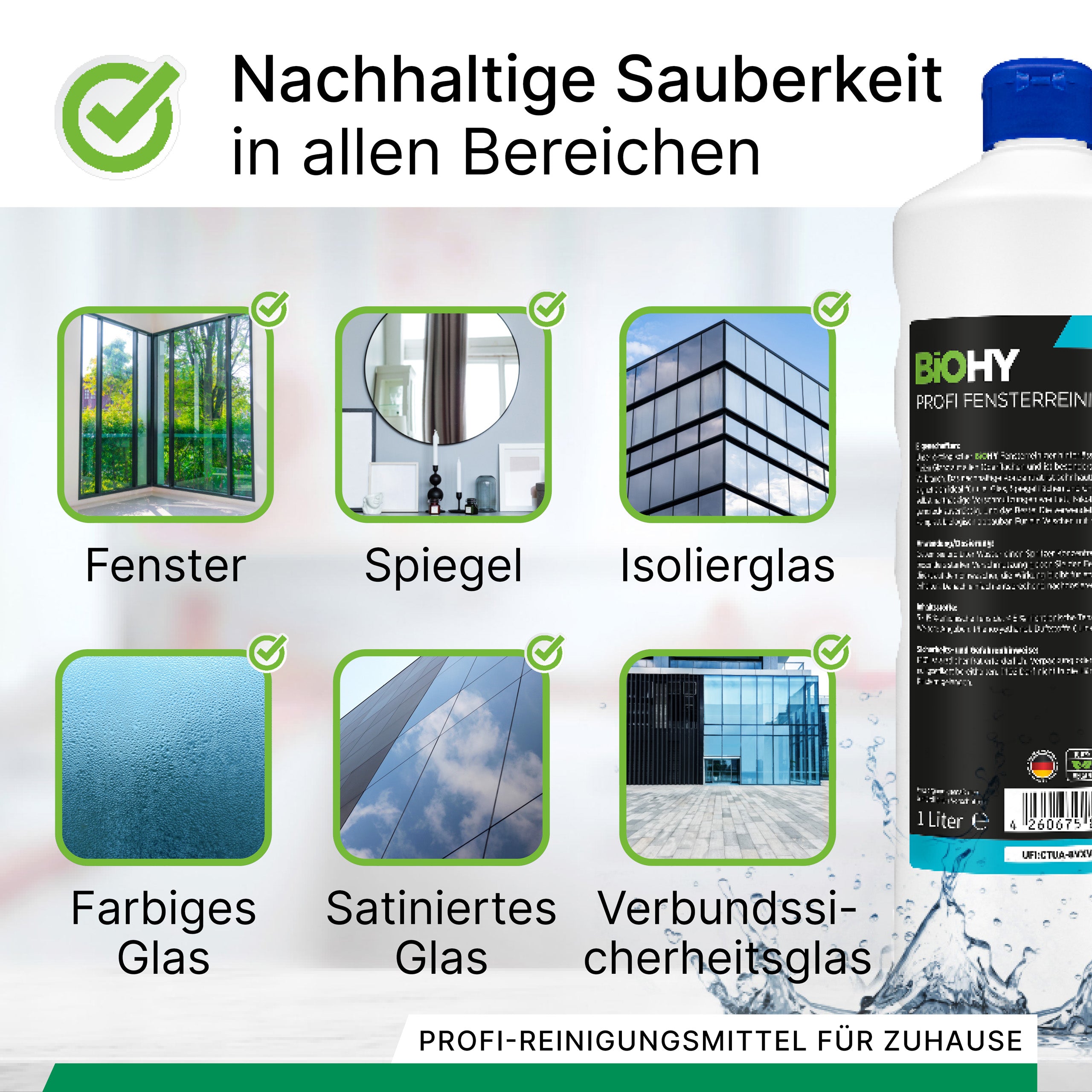 BiOHY Profi Fensterreiniger, Glasreiniger, Fensterputzmittel, Bio-Konzentrat