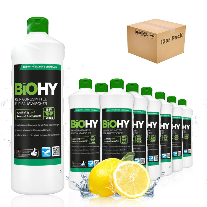 BiOHY cleaning agent for vacuum wipers, cleaners for wet and dry vacuum cleaners, floor care products, organic cleaners