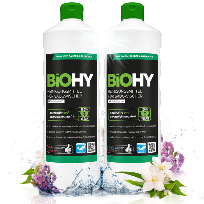 BiOHY cleaning agent for vacuum wipers, cleaners for wet and dry vacuum cleaners, floor care products, organic cleaners