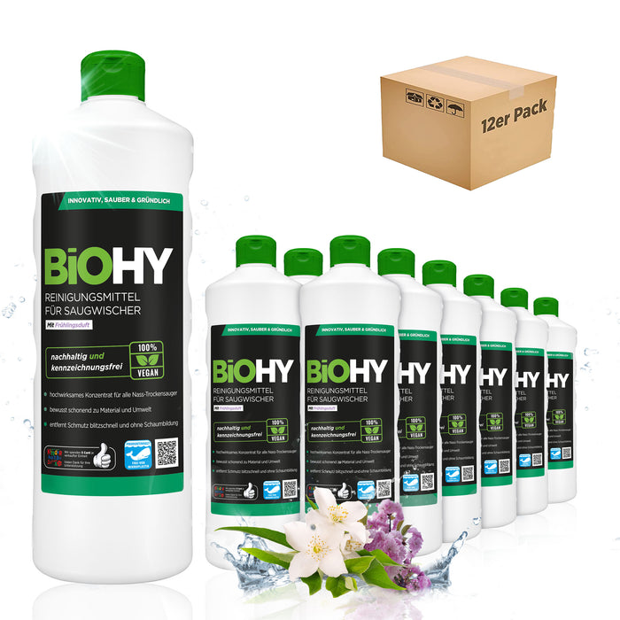 BiOHY cleaning agent for vacuum wipers, cleaners for wet and dry vacuum cleaners, floor care products, organic cleaners