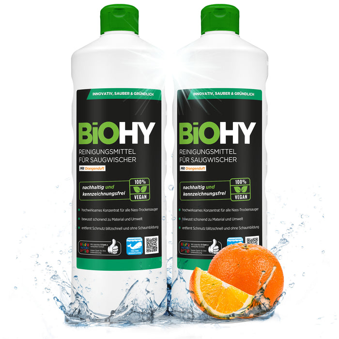 BiOHY cleaning agent for vacuum wipers, cleaners for wet and dry vacuum cleaners, floor care products, organic cleaners