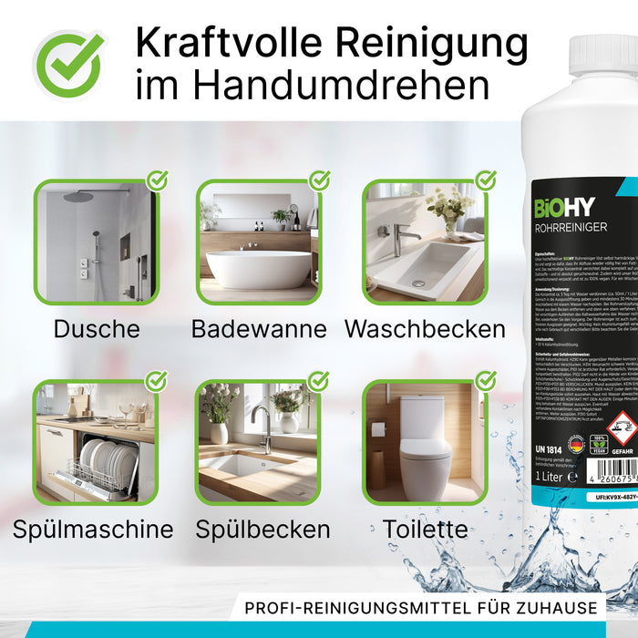 BiOHY Rohrreiniger, Abflussreiniger, Rohfrei Mittel, Profi-Konzentrat