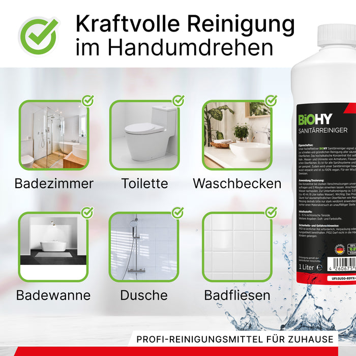 BiOHY Sanitärreiniger, Badreiniger, Kalklöser, Badezimmer Reiniger