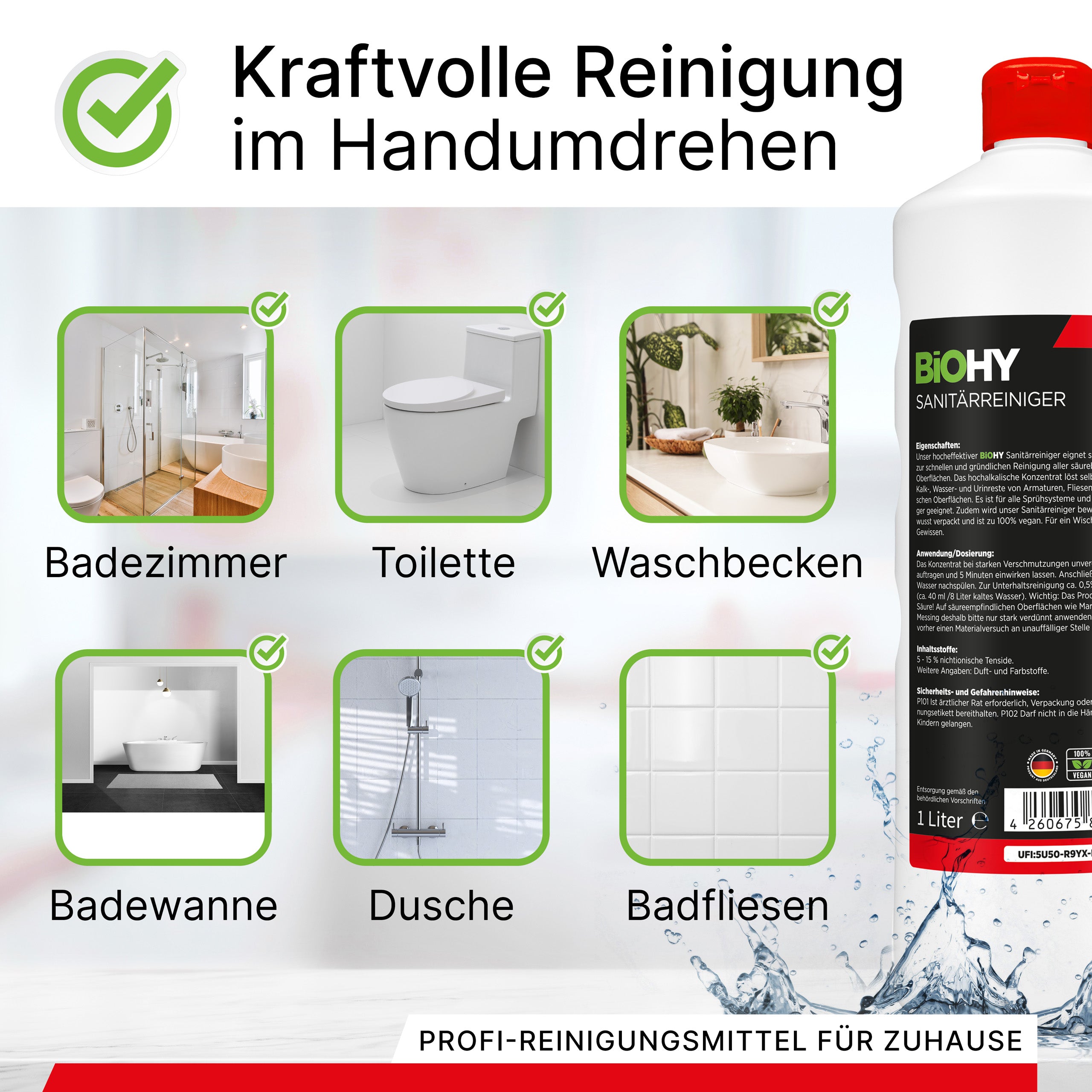 BiOHY Sanitärreiniger, Badreiniger, Kalklöser, Badezimmer Reiniger