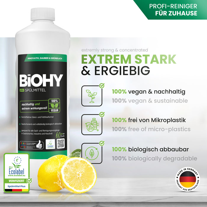 BiOHY Spülmittel Plus, Geschirrspülmittel, Handspülmittel, Eco Label zertifiziert