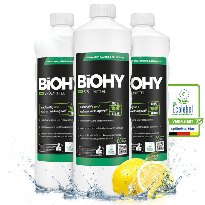 BiOHY Spülmittel Plus, Geschirrspülmittel, Handspülmittel, Eco Label zertifiziert