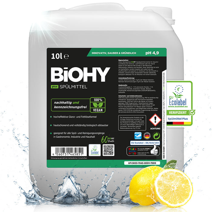 BiOHY Spülmittel Plus, Geschirrspülmittel, Handspülmittel, Eco Label zertifiziert