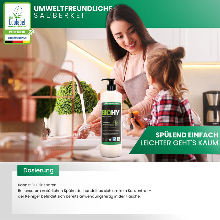 BiOHY Spülmittel Plus, Geschirrspülmittel, Handspülmittel, Eco Label zertifiziert