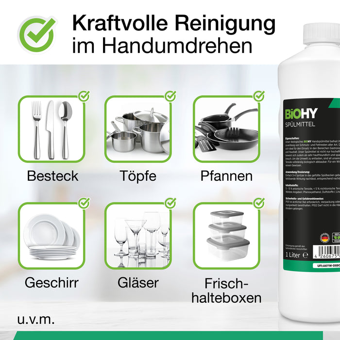 BiOHY Spülmittel, Geschirrspülmittel, Handspülmittel, Geschirrreiniger
