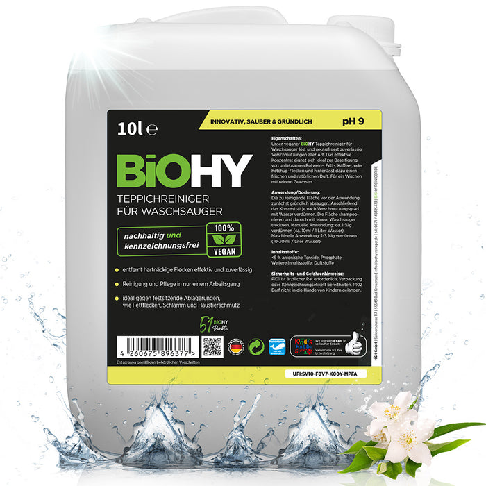BiOHY Teppichreiniger für Waschsauger, Teppichshampoo, Textilreiniger, Dampfreiniger Teppich
