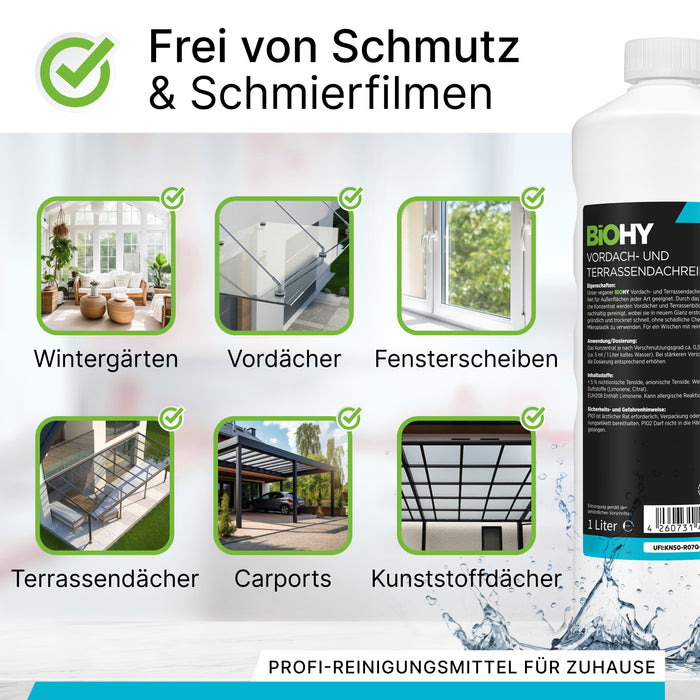 BiOHY Vordach- und Terrassendachreiniger, Terrassenreiniger, Vordachreiniger, Algenentferner