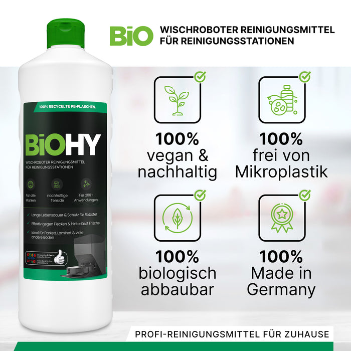 BiOHY Bodenreiniger für Wischroboter Station mit Frischeduft, Reiniger für Reinigungsstationen, Für hartes Wasser geeignet, Nicht schäumender Bodenreiniger, Bio-Konzentrat