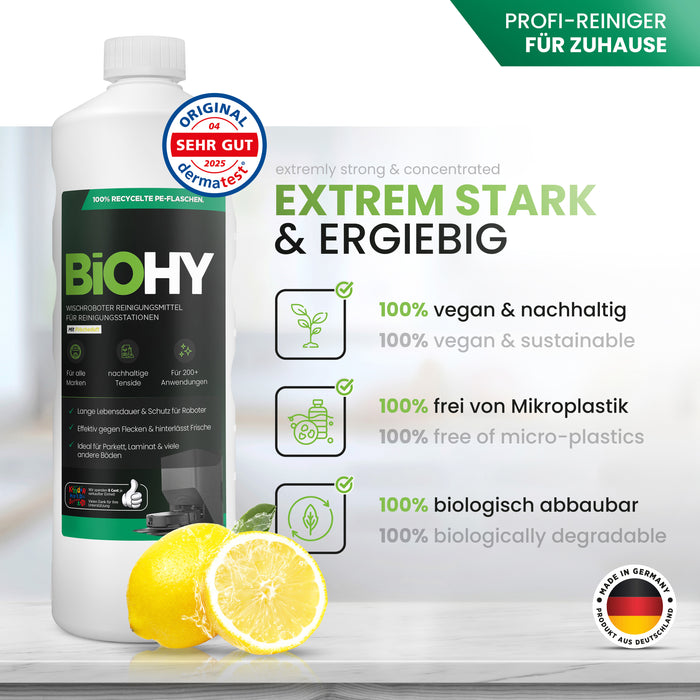 BiOHY Mopping robot cleaning agent for cleaning stations, cleaner for mopping robots, non-mudding floor cleaner, organic concentrate