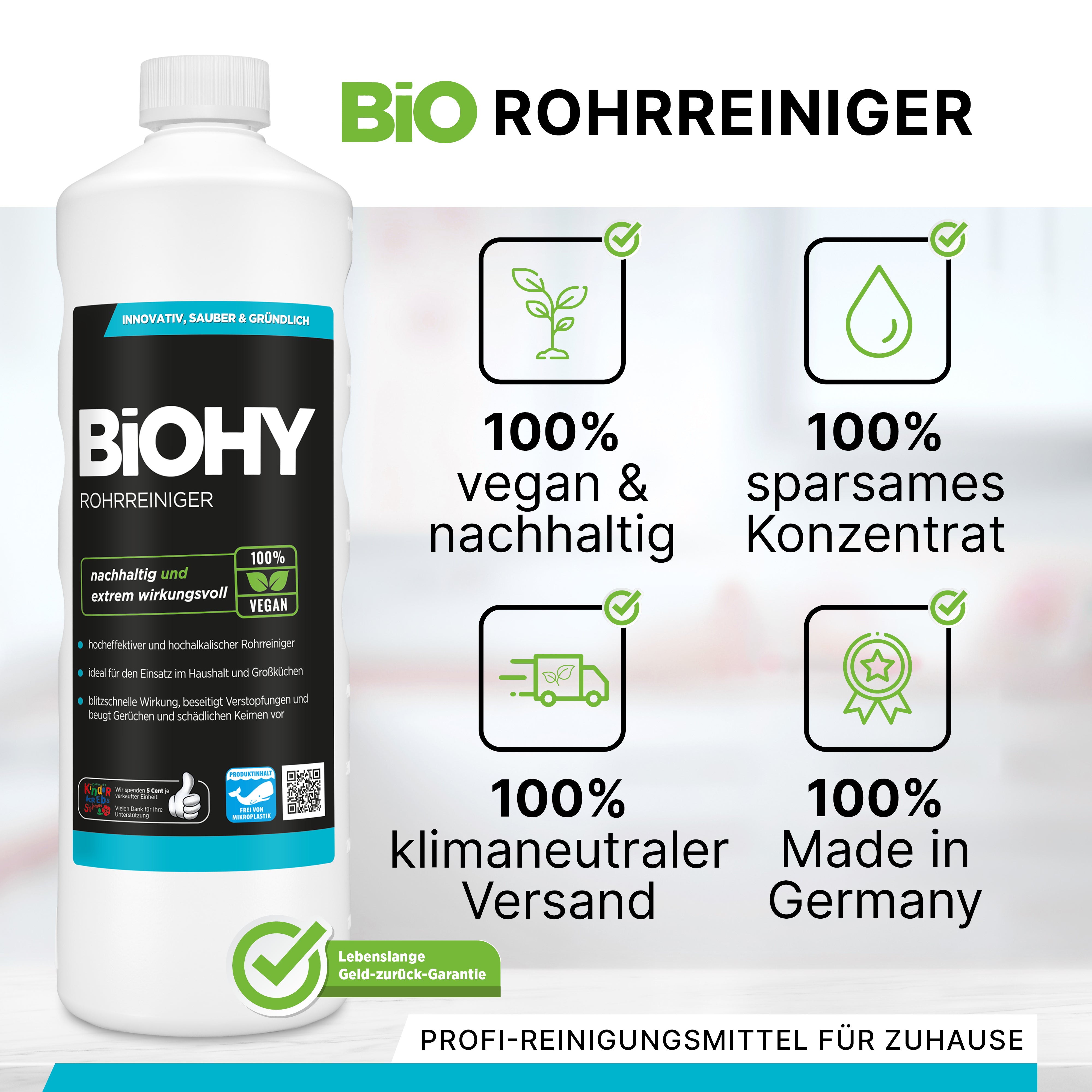 BiOHY Rohrreiniger, Abflussreiniger, Rohfrei Mittel, Profi-Konzentrat