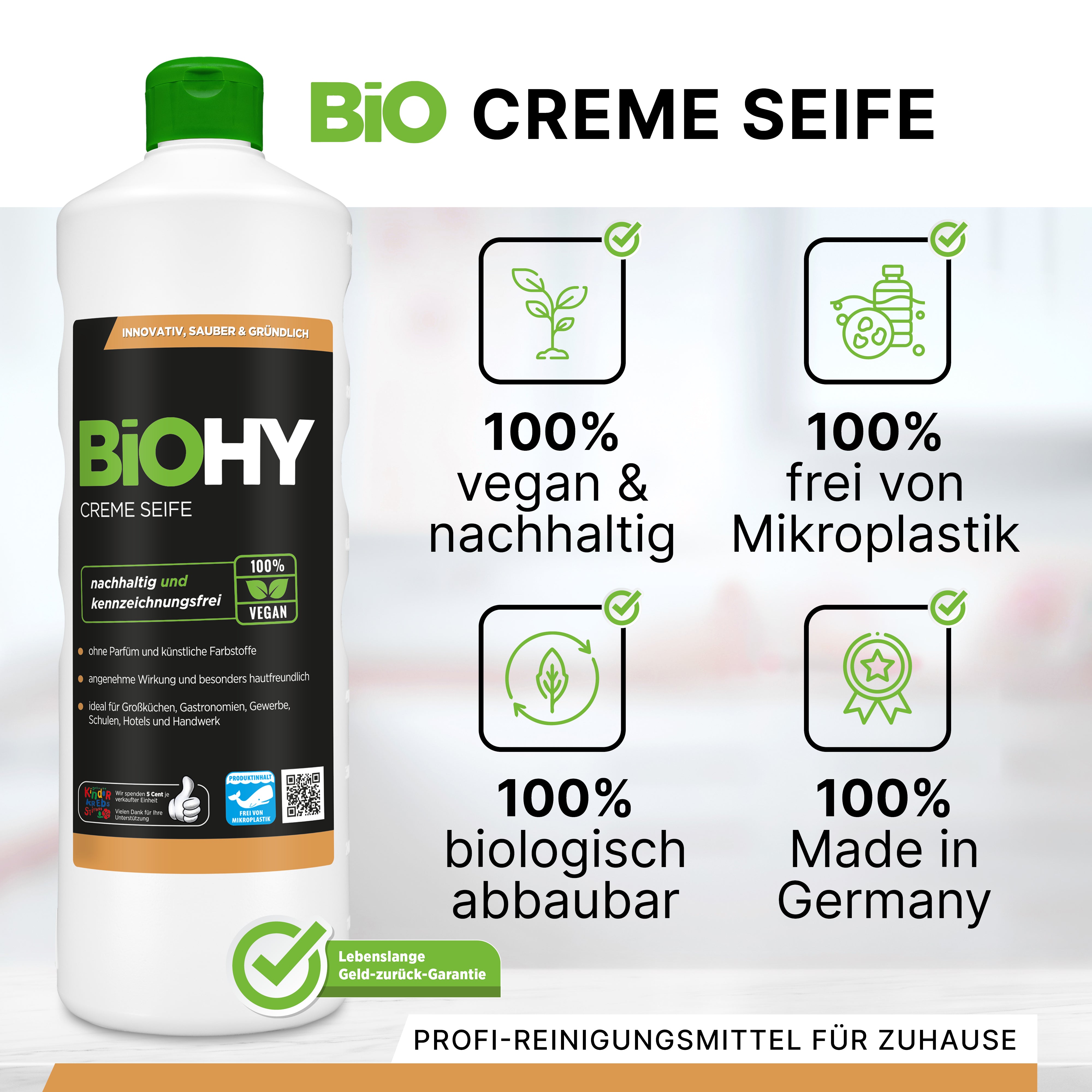 BiOHY Creme Seife, Hautfreundliche Waschlotion, Phosphatfreie Handseife, Rückfettende Seifencreme